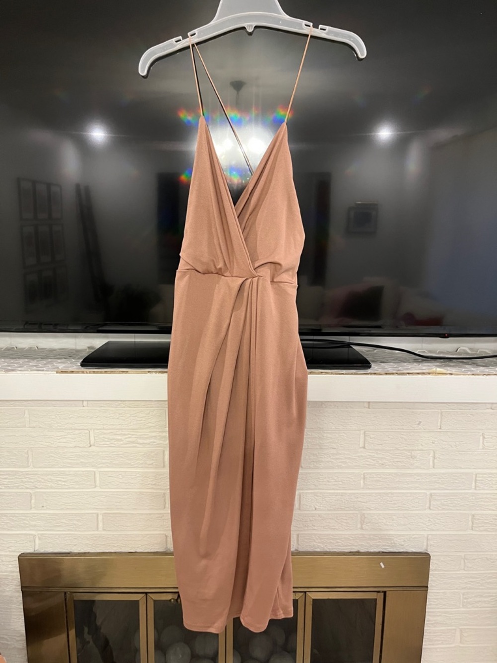 Boohoo Mauve Dusty Rose Wrap-Front Spaghetti Strap Midi Dress